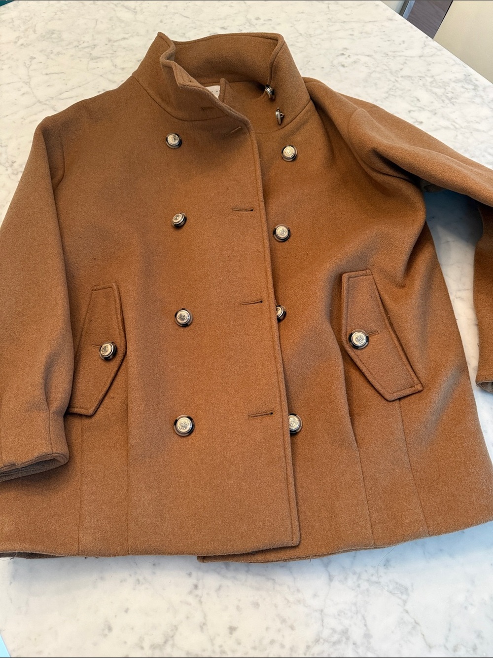 Veronica Beard Double-Breasted Peacoat in Cognac